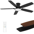 Flush Mount Ceiling Fan with Light, 52 Inch, Remote Control, 3CCT Dimmable LED, 6-Speed Silent Reversible DC Motor, Low Profile Hugger Ceiling Fan for Indoor/Outdoor 90-264V 50/60Hz Matte Black