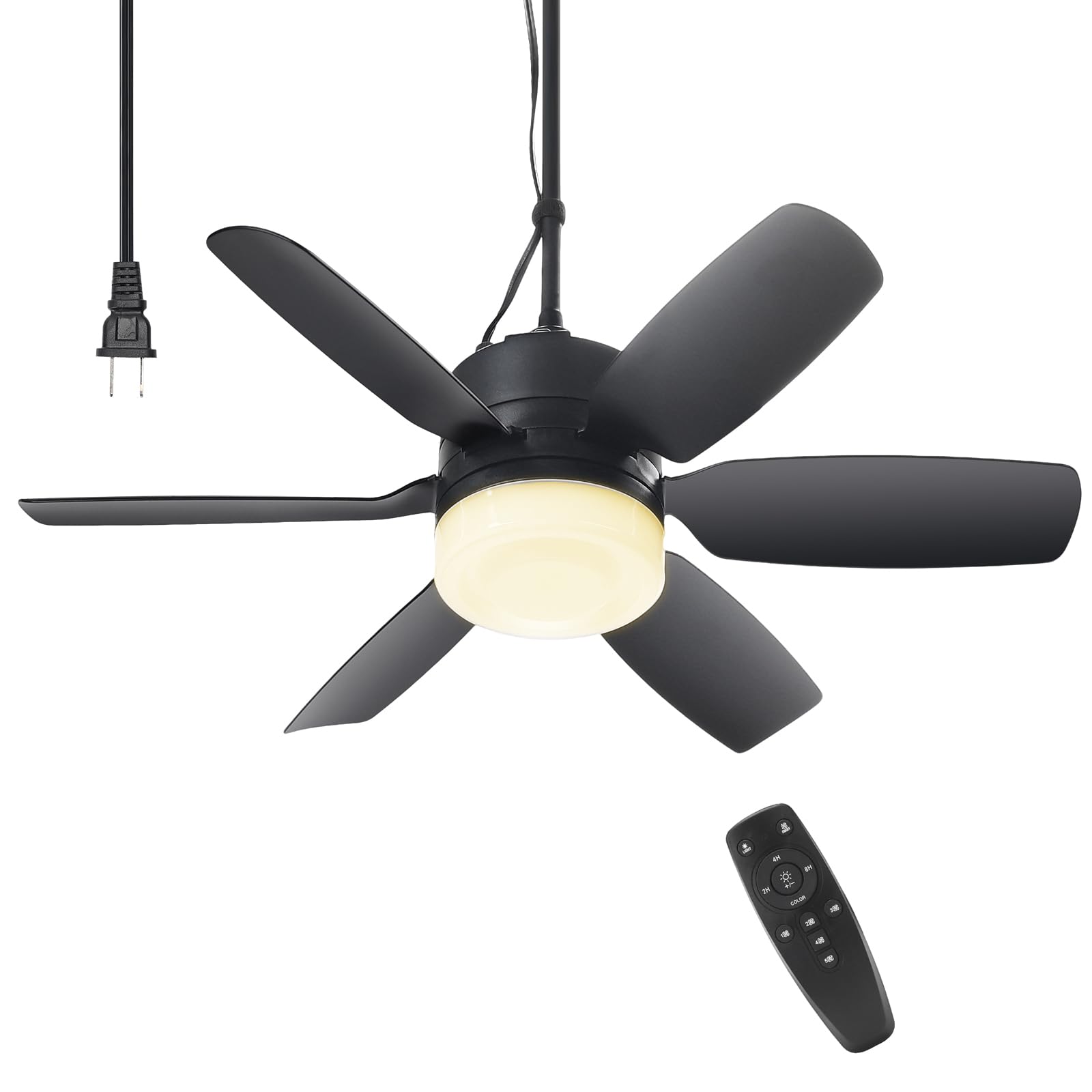 Fanspex 20.5'' Plug in Ceiling Fan with Light for Gazebo Patio Canopy Tent Porch RV, 5 Fan Speeds with Adjust Lighting, Black