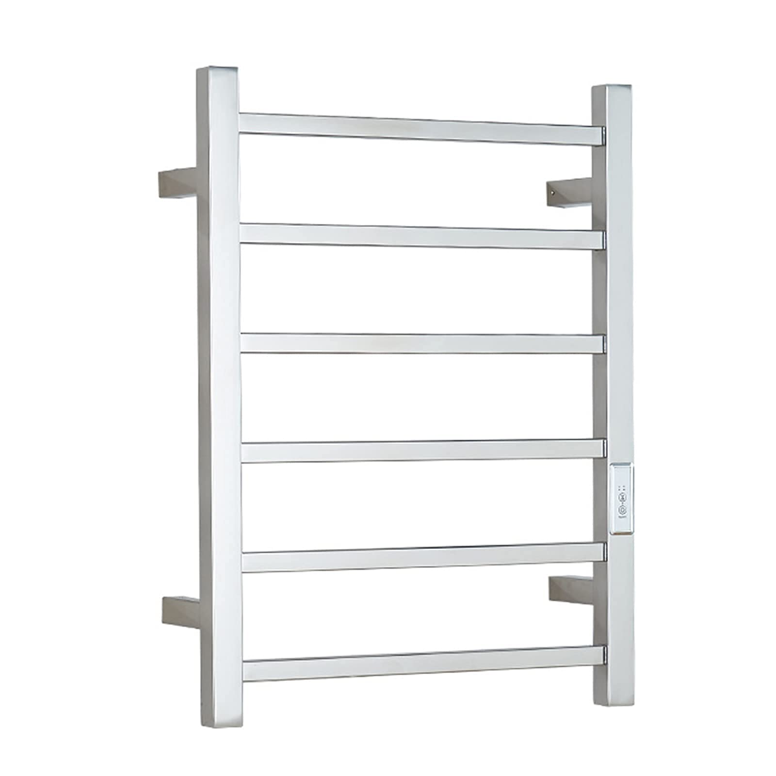 Electric Heated Towel Rack, 6 Bars Carbon Fibre Heating Towel Warmer, Wall-Mounted Bathroom Heated Towel Rail with Timer Control, Mirror Polish,Plug in/Hardwired Bright Day