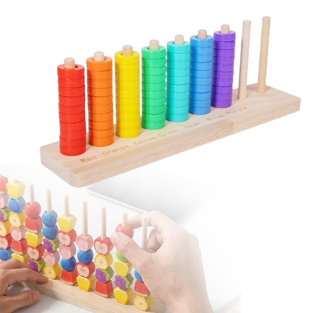 AIIONP Color Matching Stacking Puzzle Game, Wooden Color Match Challenge Game, Interactive Tabletop Board Game for Two Players, Family Game, Travel Stacking Rings Game (Colorful A)