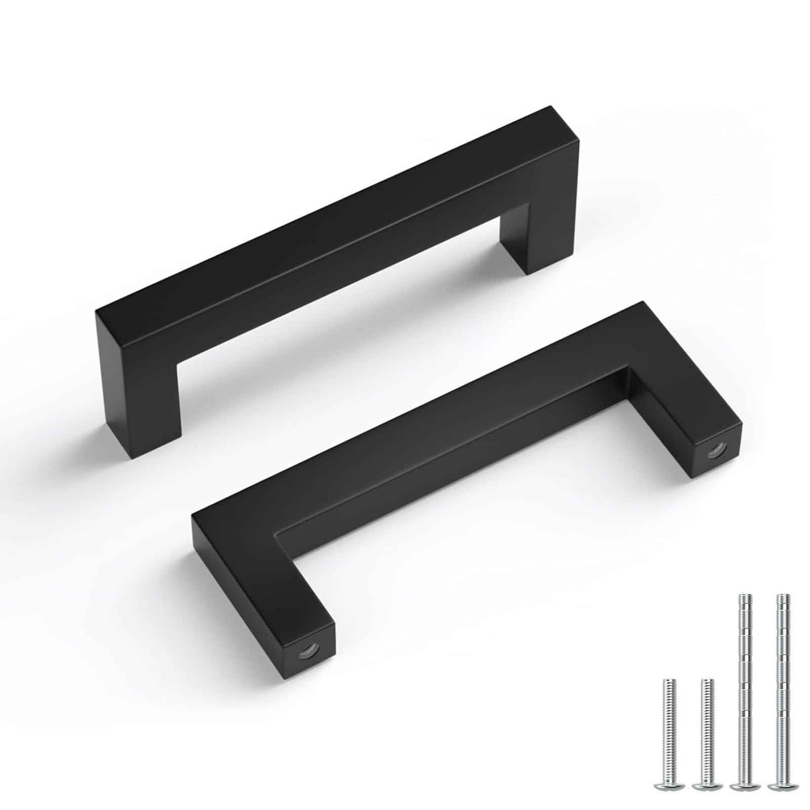 Goldenwarm 10 Pack 3 Inch Matte Black Cabinet Handles, Solid Square Bar Drawer Pulls, Modern Cabinet Hardware for Kitchen Bathroom Cupboard Dresser
