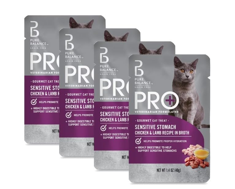 (4 Pack) ~ Pure Balance Pro+ Sensitive Stomach Chicken & Lamb Recipe in Broth, 1.4 Oz