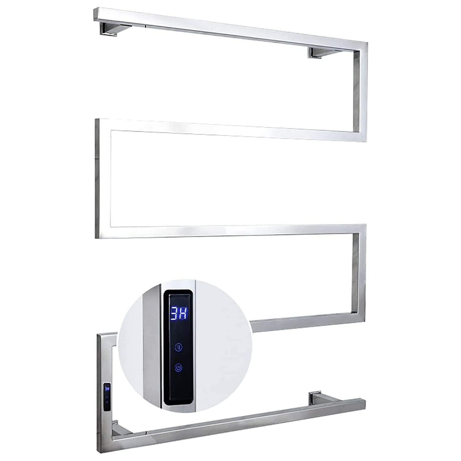 Electric Heated Towel Rack Radiator, Wall Mounted Electric Towel Warmer for Bathroom with Built-in Timer and LED Indicator, 304 Stainless Steel Heated Drying Rack, 5 Bars,Bright,Hardwired (Bright Pl