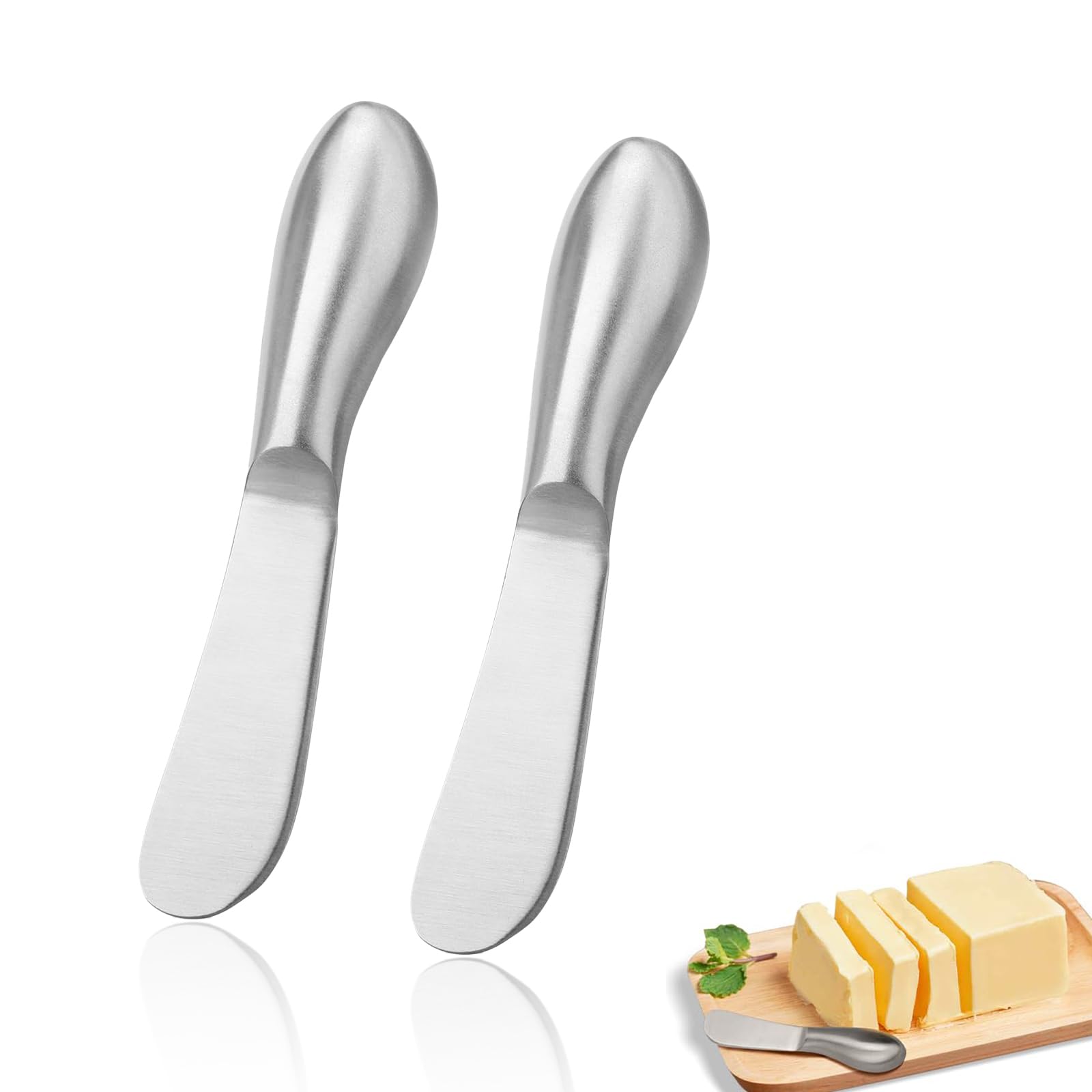 2 Pcs Stainless Steel Butter Knives, Multipurpose Spreader Set for Cold Butter, Cream Cheese, Jam, Pastry & Charcuterie Board, Multipurpose Kitchen Gadgets