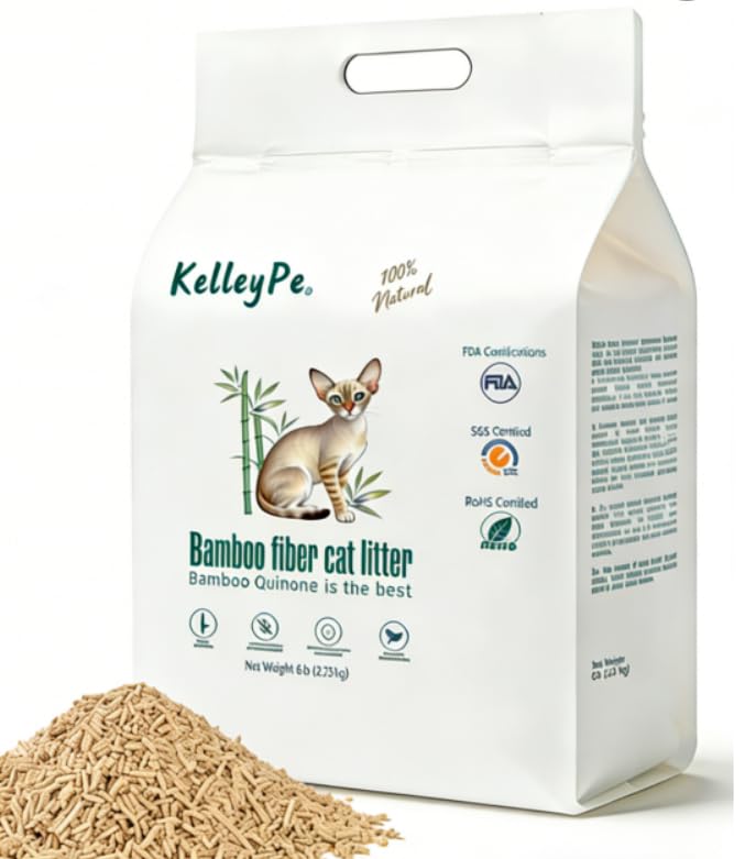 KelleyPe Bamboo Cat Litter has Passed the International authoritative Tests of SGS and RoHS, Registered USA FDA, it is Excellent Quality. (6lbX1bag)