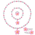 BGSHEMNI Girls Flower Jewelry Set - Toddler Dress up 5 Piece Pretend Plasy Toy Jewelry Box Set with Bead Necklace, Bracelet Ring and Hair Clips - Play Accessories - Ages 3+ Girl Birthday Gifts