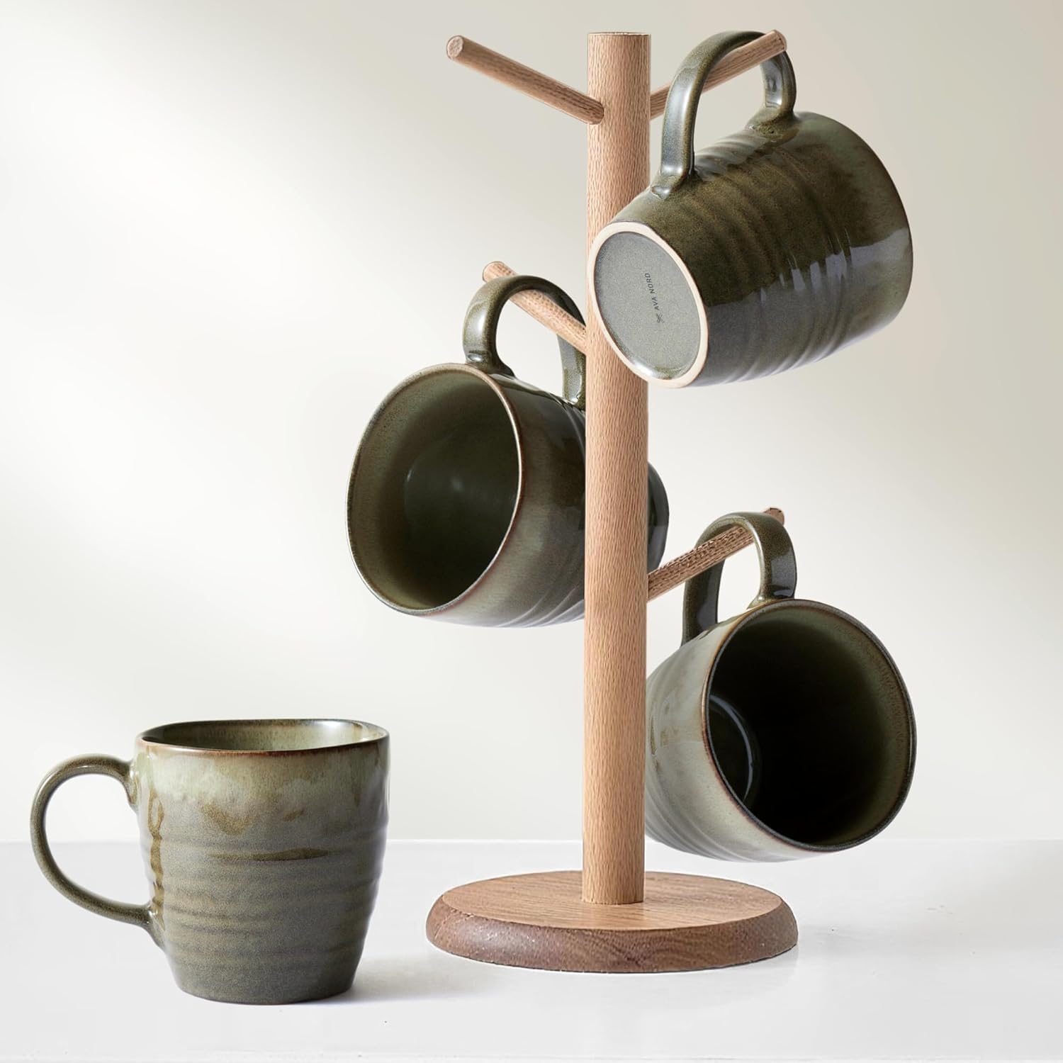 Ava Nord 14 oz Coffee Mugs Set of 4, Ceramic Coffee Mugs with Handle – Reactive Glaze Stoneware Coffee Mug Set for Tea, Latte, Cappuccino, Cocoa, Hot Chocolate – Microwave & Dishwasher Safe - Green