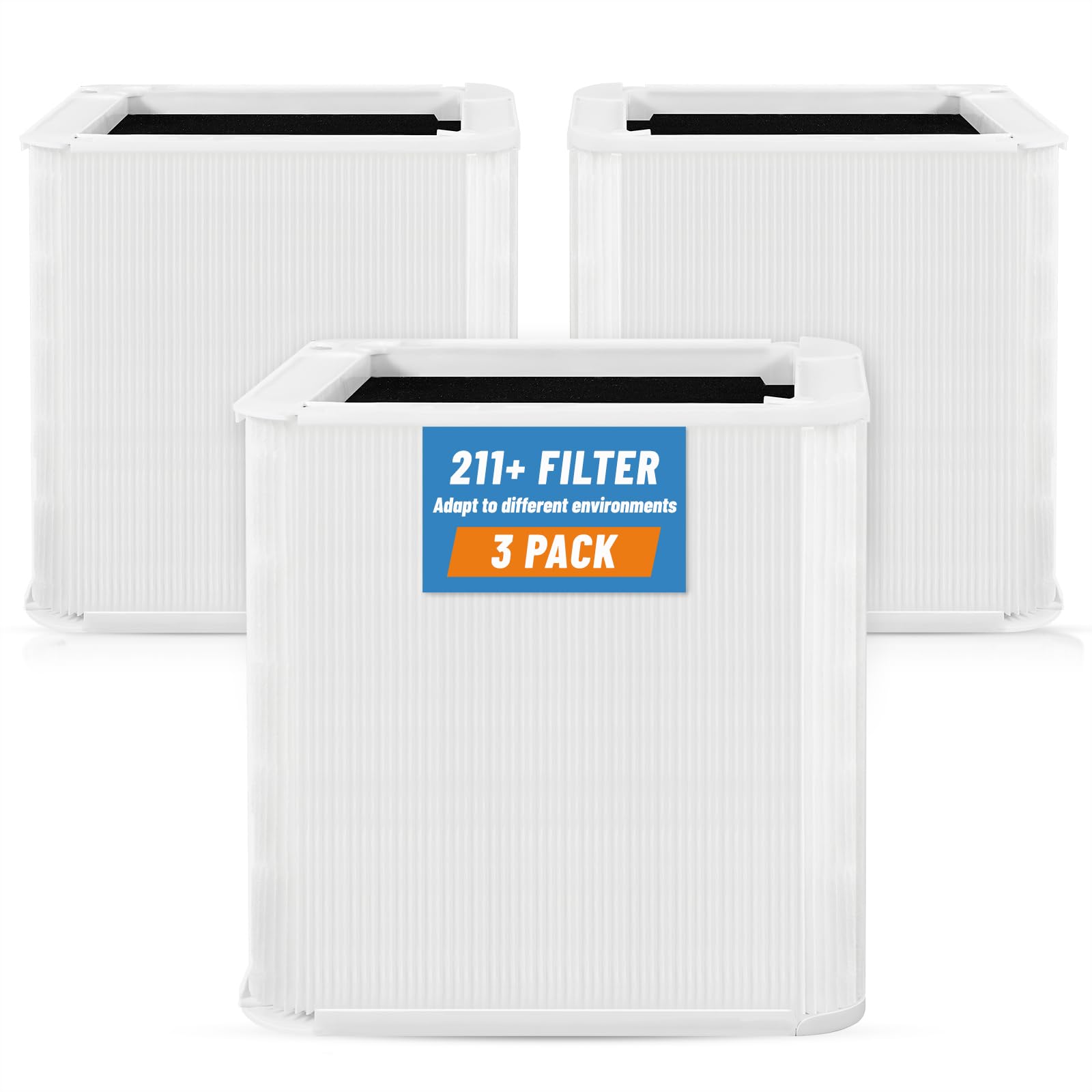 3 Pack 211+ Replacement Filters Compatible with Blue Pure 211+ Air Purifier, Consists of H13 True Filter and Activated Carbon, Collapsible Air