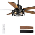 Skylike 52 Inch Ceiling Fan with Light and Remote Control, Rustic Farmhouse Ceiling Fans with LED Lighting for Indoor and Outdoor, Black Caged Ceiling Fan for Bedroom Living Room and Garage(No bulbs)