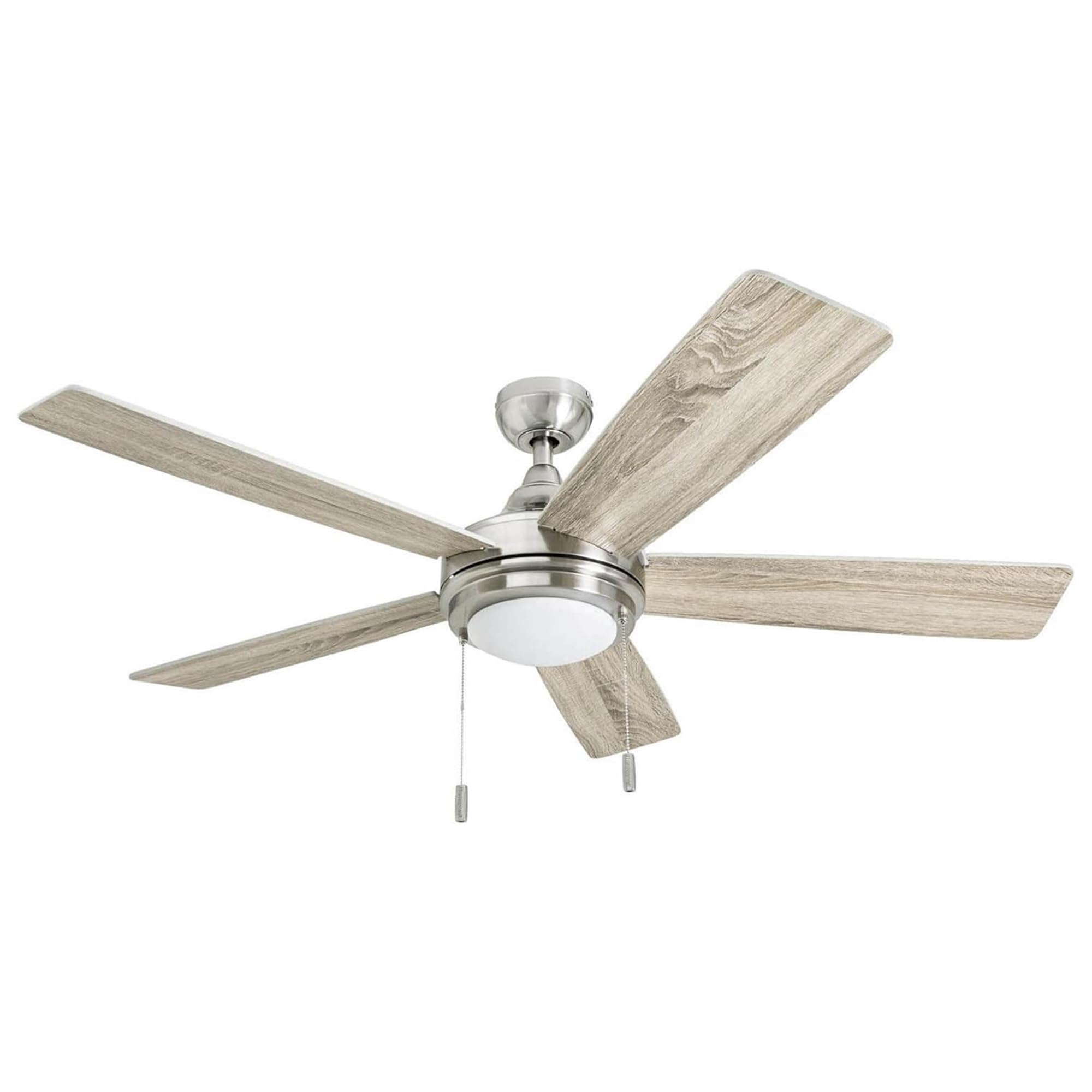 Honeywell Ceiling Fans Ventnor, 52 Inch Modern Farmhouse Indoor LED Ceiling Fan with Light, Pull Chain, Three Mounting Options, Dual Finish Blades, Reversible Motor - 50606-01 (Brushed Nickel)