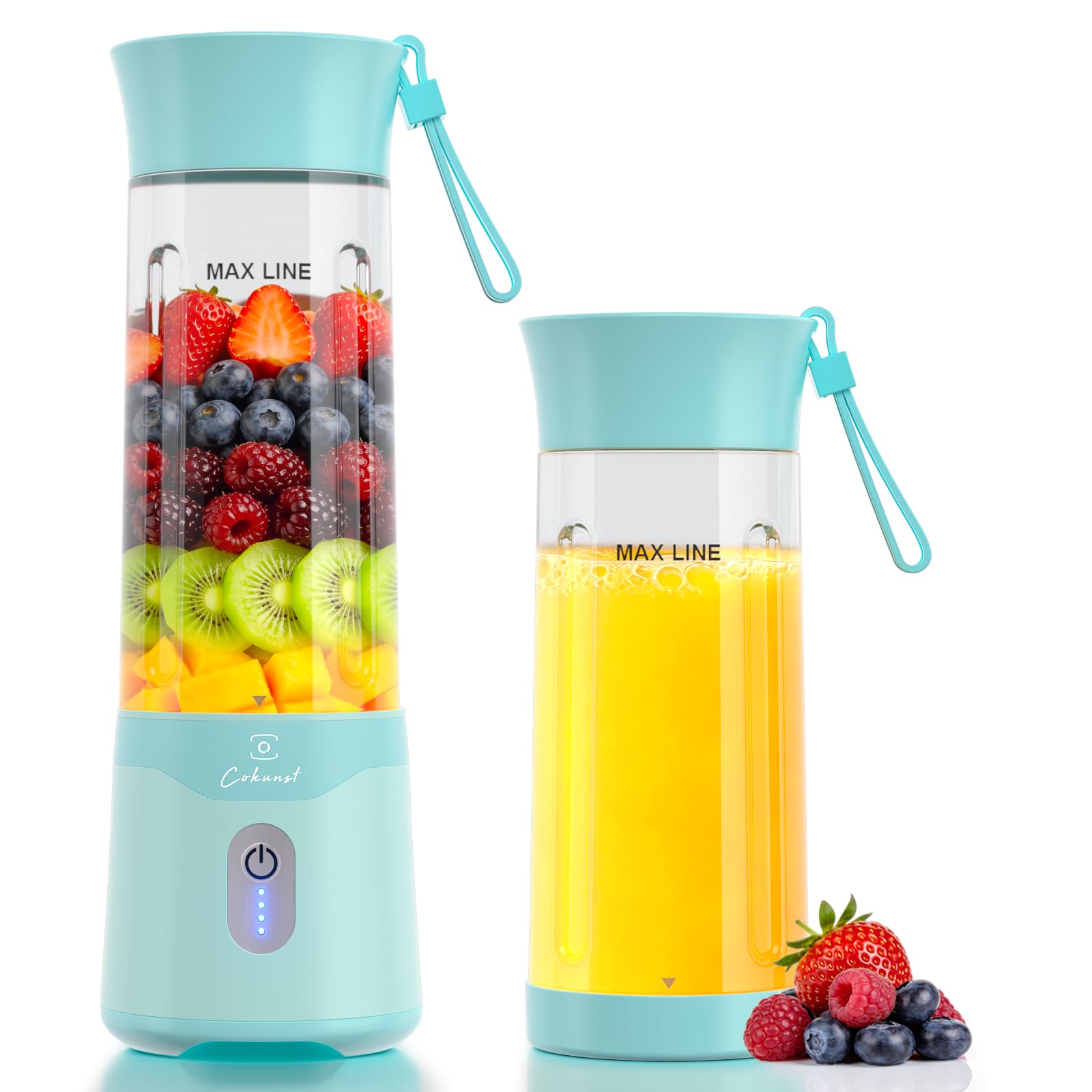 COKUNST Portable Blender, USB C Rechargeable Personal Blender, Small Smoothie & Shake Maker with 6 Blades, Compact Travel Mini Juicer Cup with Extra Lid for Home, Gym, Office, 18oz, Green