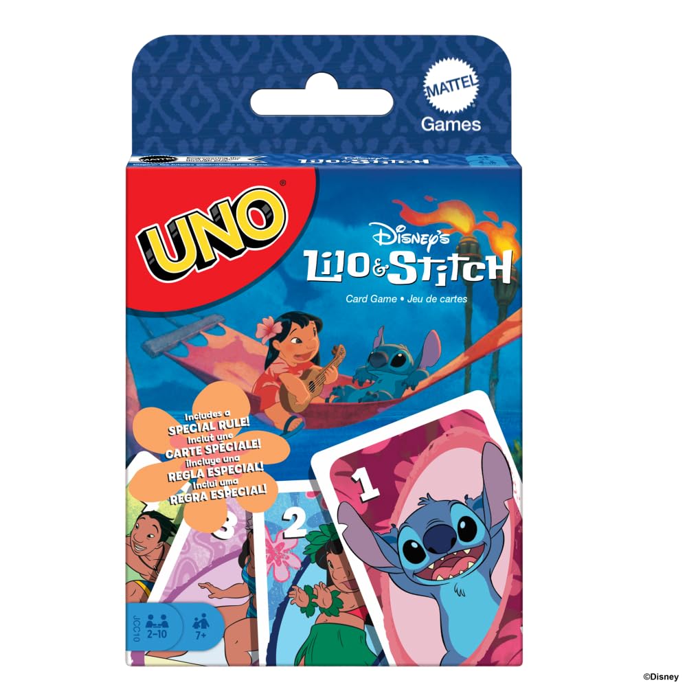 Mattel Games UNO Disney’s Lilo and Stitch Card Game for Kids, Adults & Family with Deck & Special Rule Inspired by the Movie