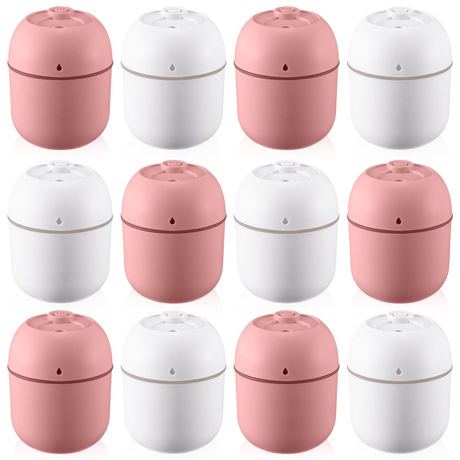 Hortsun 12 Pcs Portable Small Humidifier USB Personal Desktop 220 ml Mini Humidifier for Bedroom Plants Car Office Room Home Travel (White,Pink)