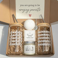 New Parents Gifts for Couples, Mom and Dad to Be Gifts, Pregnancy Gift Basket for Expecting Parents, Baby Shower Gift Set with Mommy Daddy Glass Cups, Candle, Bath Bomb & Soap