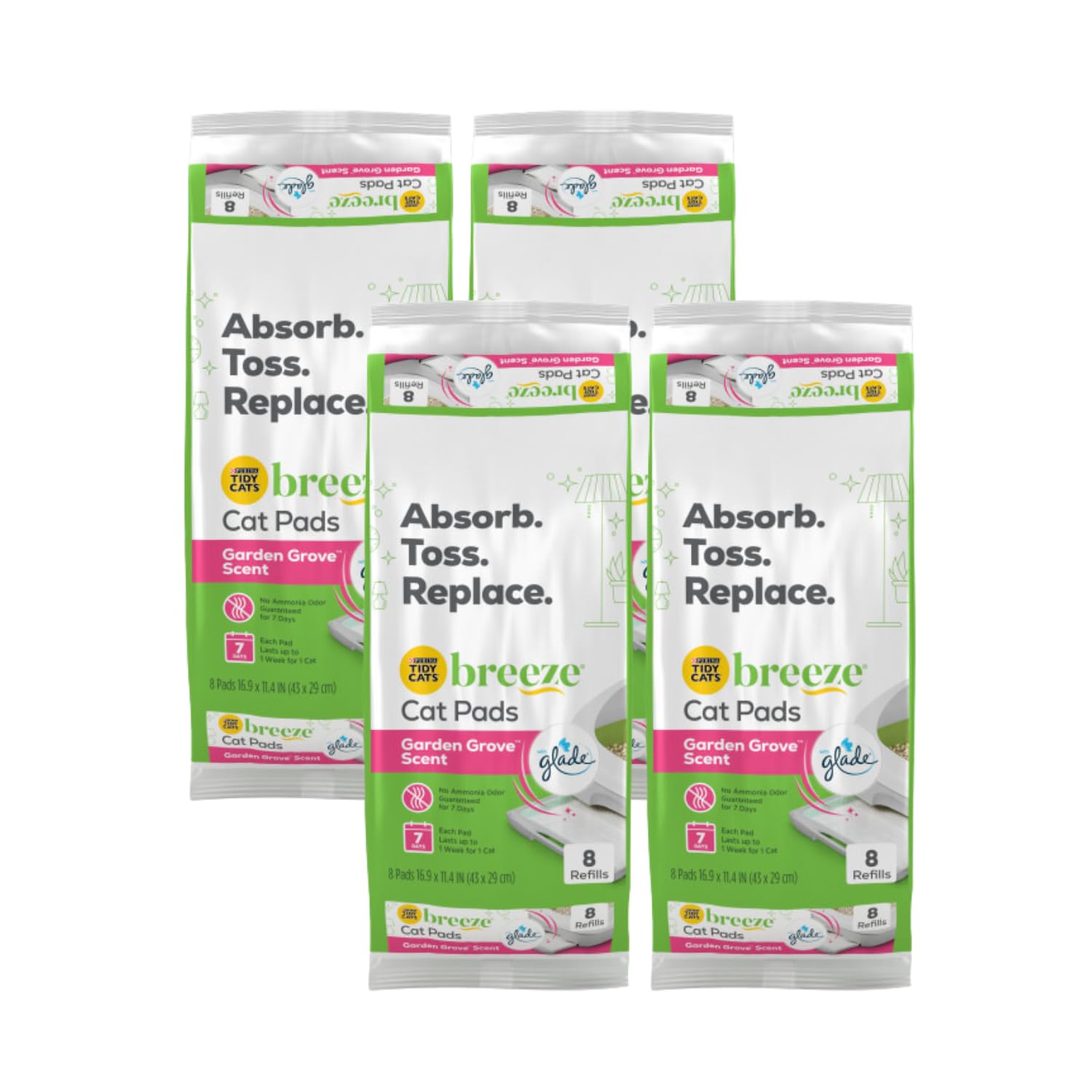 Purina Tidy Cats Breeze with Glade Garden Grove Scent Cat Litter Pads 8ct. Refill Pack - 8 ct. Pouches (Pack of 4)