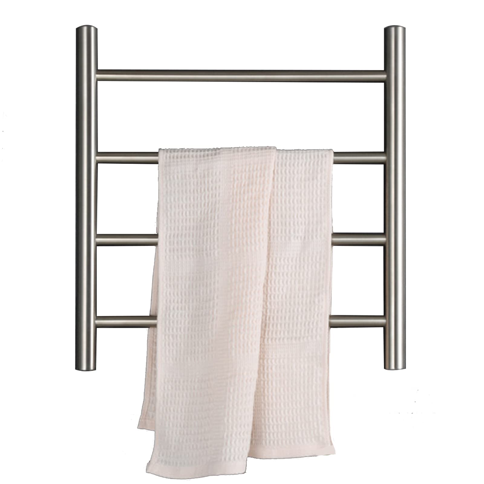 Wall Mounted Heated Towel Warmer Rack - 50W Energy Efficient Stainless Steel Radiator with 4 Bars Electric Drying Rack for Bathroom Brushed Finish Hard WiredDesign(