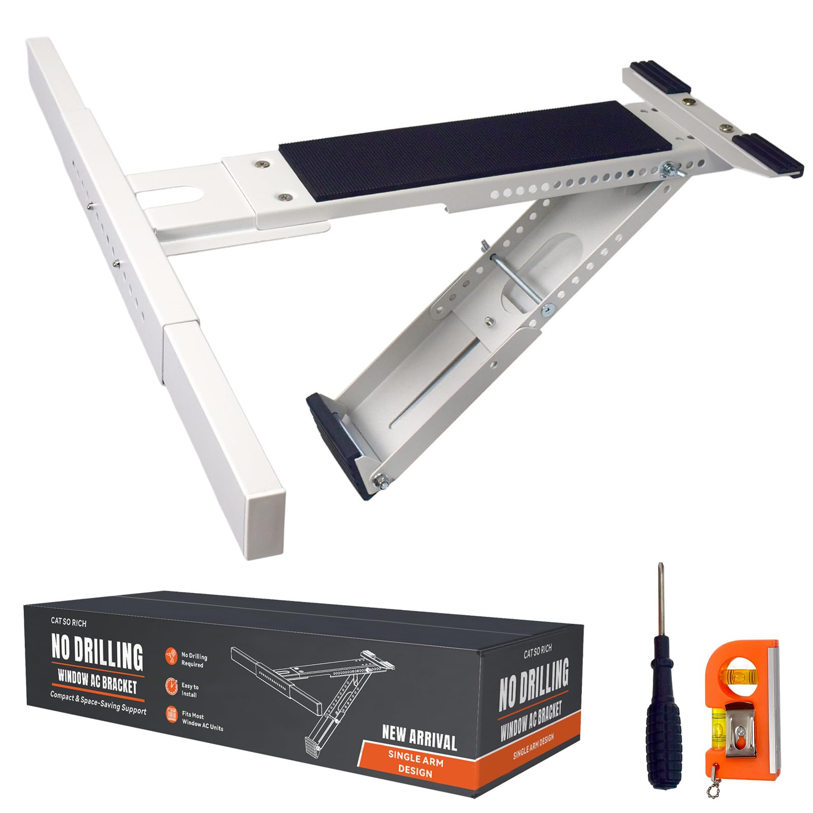 No Drill Window AC Bracket, Single Arm Support for Small Windows, Holds Up to 165 lbs, Adjustable Indoor Installation for Window Air Conditioners