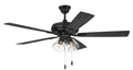 Craftmade 52" Eos 4 Light Ceiling Fan in Flat Black Finish with Reversible Flat Black/Greywood Blades