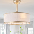 20" Gold Caged Boho Fandelier Ceiling Fan with Light & Remote Control - Bladeless Chandelier Fan, 6 Speed Quiet Reversible Motor for Bedroom, Nursery, Living Room