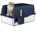 Stainless Steel X-Large Semi-Enclosed Litter Box kit for Multiple Cats, Matching Scooper and Holder Included, High-Sided, Easy to Clean (Navy Blue)