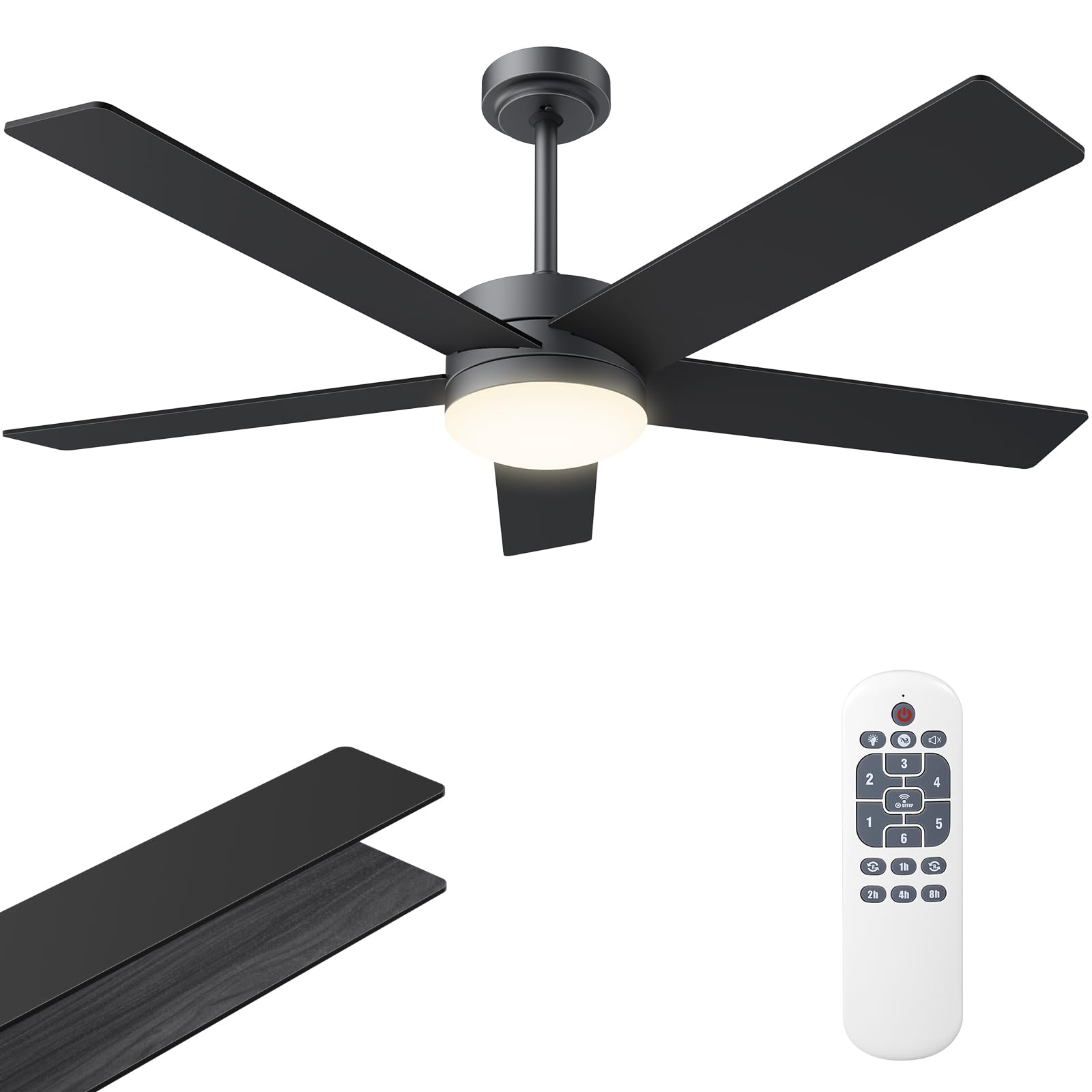 52" Ceiling Fans with Lights, Ceiling Fan Black with Light & Remote Control 52 Inch Ceiling Fan Flush Mount with Dimmable LED DC Reversible Motor Noiseless for Outdoor/Indoor Bedroom