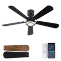 52 Inch Ceiling Fan with Light, Flush Mount Low Profile, Remote & APP Control, Quiet 6-Speed Reversible Motor, Dimmable LED with 3CCT, Ceiling Fan for Bedroom, Living Room, Apartment, Black