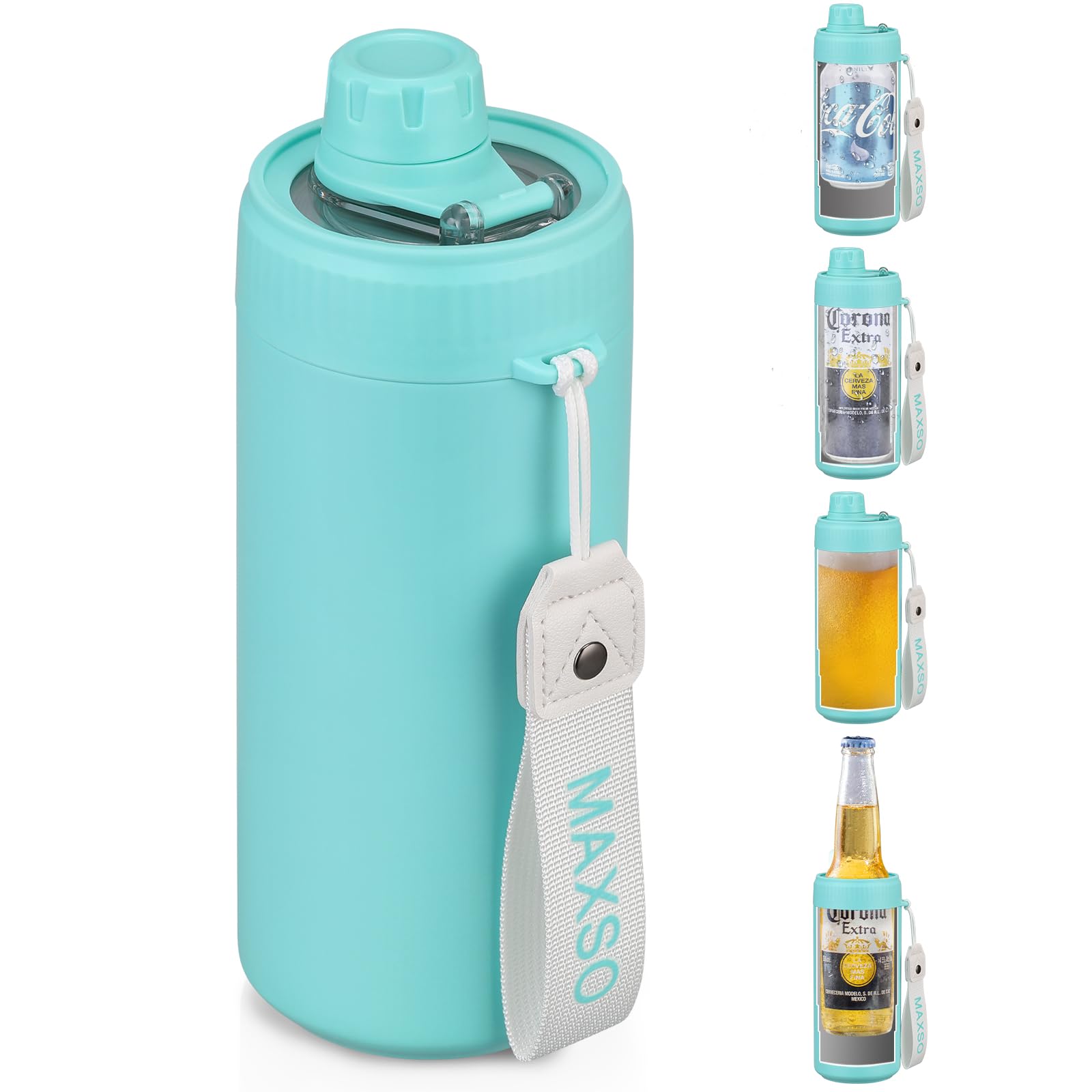 Sealed Can Cooler Fizz Lid Can Cover for 12 oz Regular, Slim Skinny Cans & As Thermal Bottle, 4-in-1 Insulated Vacuum Stainless Steel Carbonated Cold Drink Holder - Turquoise