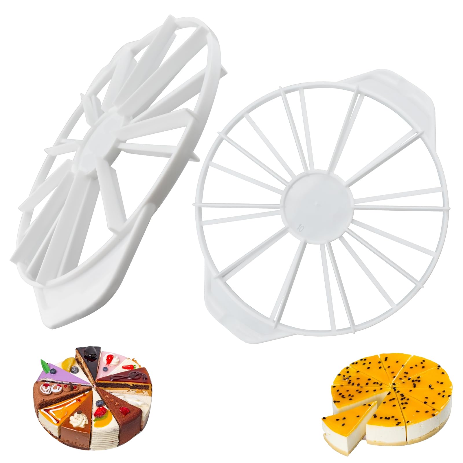 2 Pcs 2 Types Cake Portion Marker, Round Cake Marker Divider with Double Sided Slices for Equal Portions, Divider 10/12 & 14/16 for Even Slices