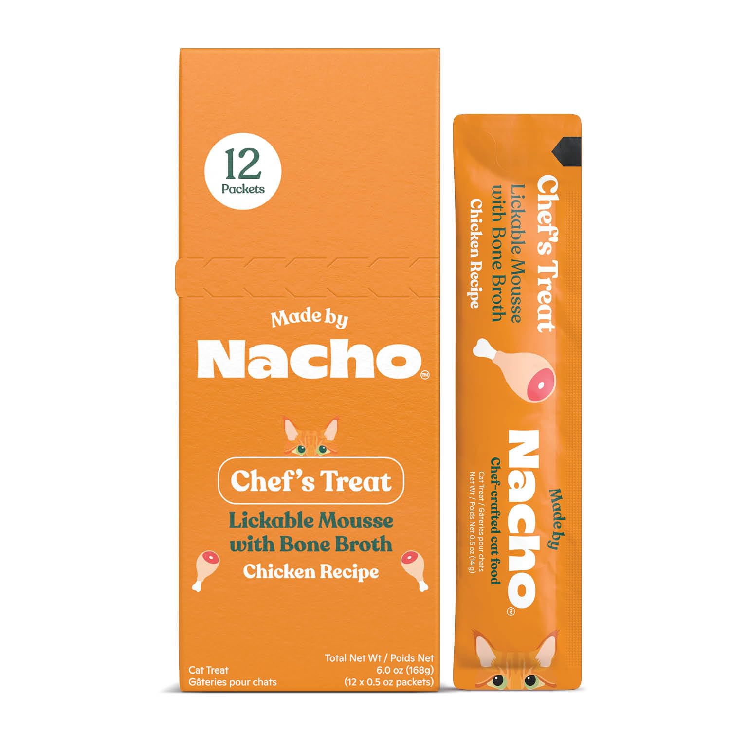 Made by Nacho Lickable Cat Treats Mousse Tubes 12 Count with Bone Broth Chicken Recipe (.5 oz) No Grains, Corn, Wheat or Soy