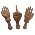 Tiny Hands 4.5-Inch Novelty Toys | Deep Brown Left and Right + Middle Finger Hand | Plastic Puppets with Holding Sticks | Funny Gag Gifts, Figures for Imaginative Playtime
