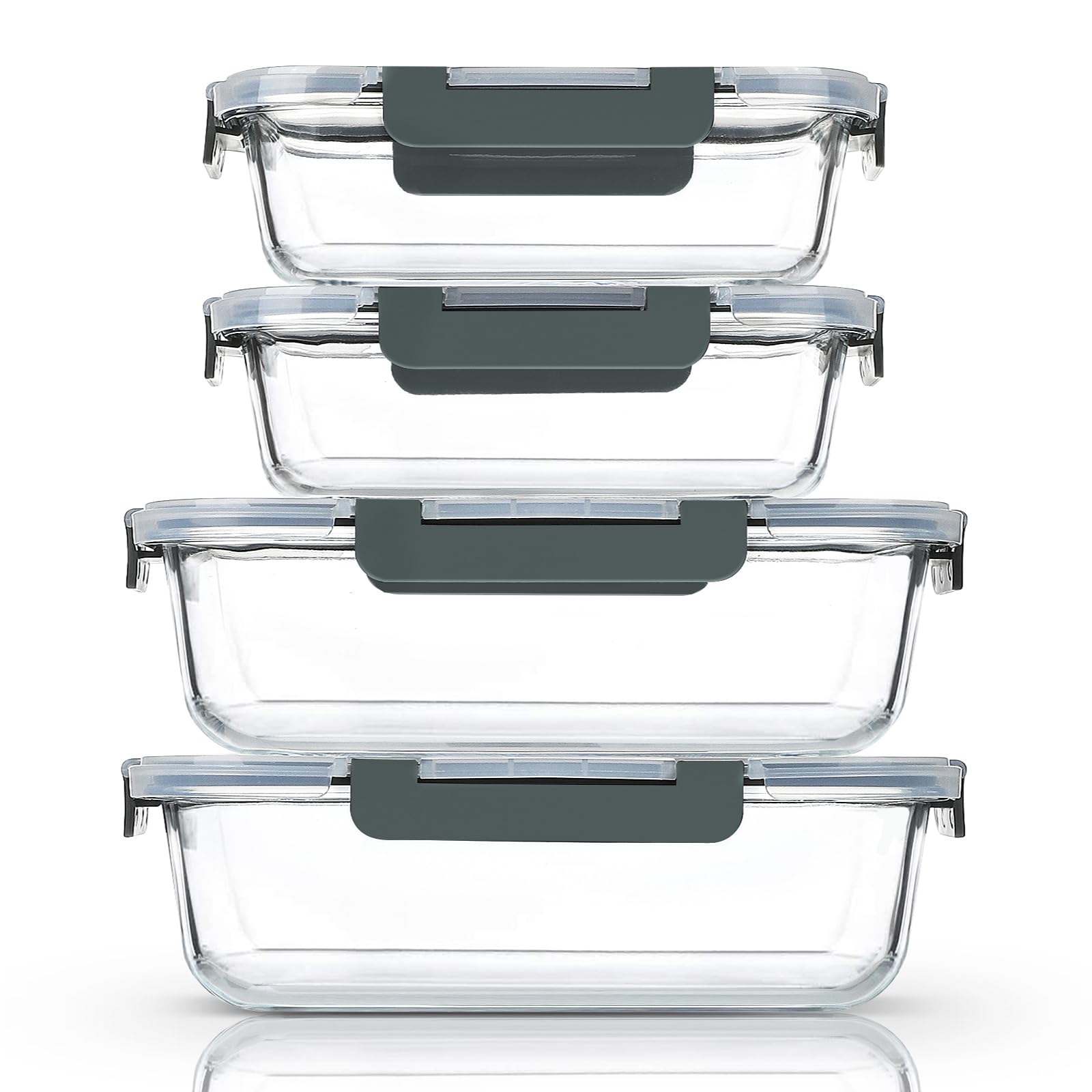 M MCIRCO [80 oz & 36 oz Extra Large Glass Food Storage/Baking Containers Set with Lids, 2 Pack 80 oz(10 cup)&2 Pack 36 oz (4.5 cup) Airtight Glass Container,Microwave,Oven,Freezer and Dishwasher