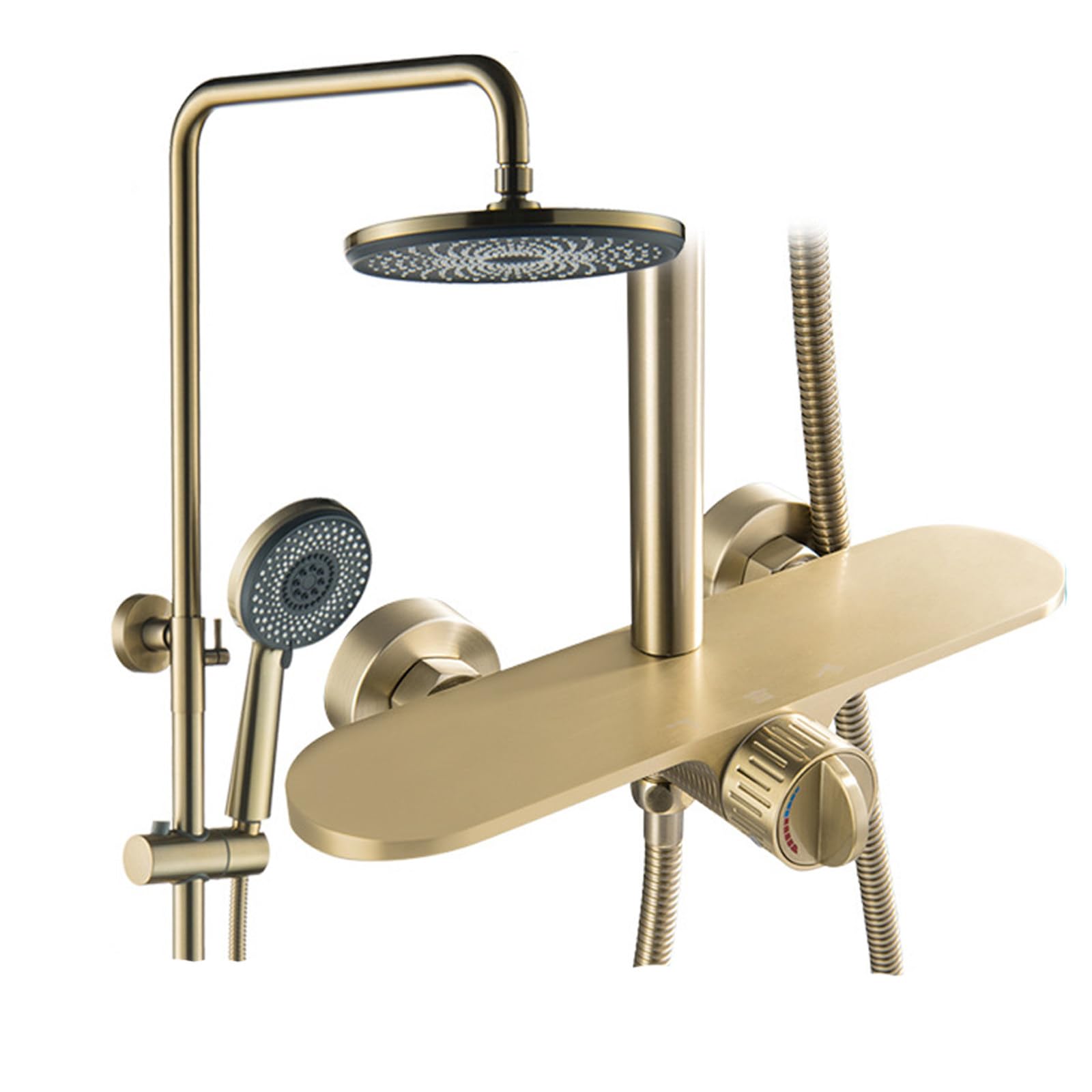 Shower System Brushed Gold Bathroom Shower Faucet Set 3 Functions Shower Fixtures Shower Kit with Valve and Rain Shower Head, 3 Modes Handheld Shower Head, Waterfall Bathtub Faucet