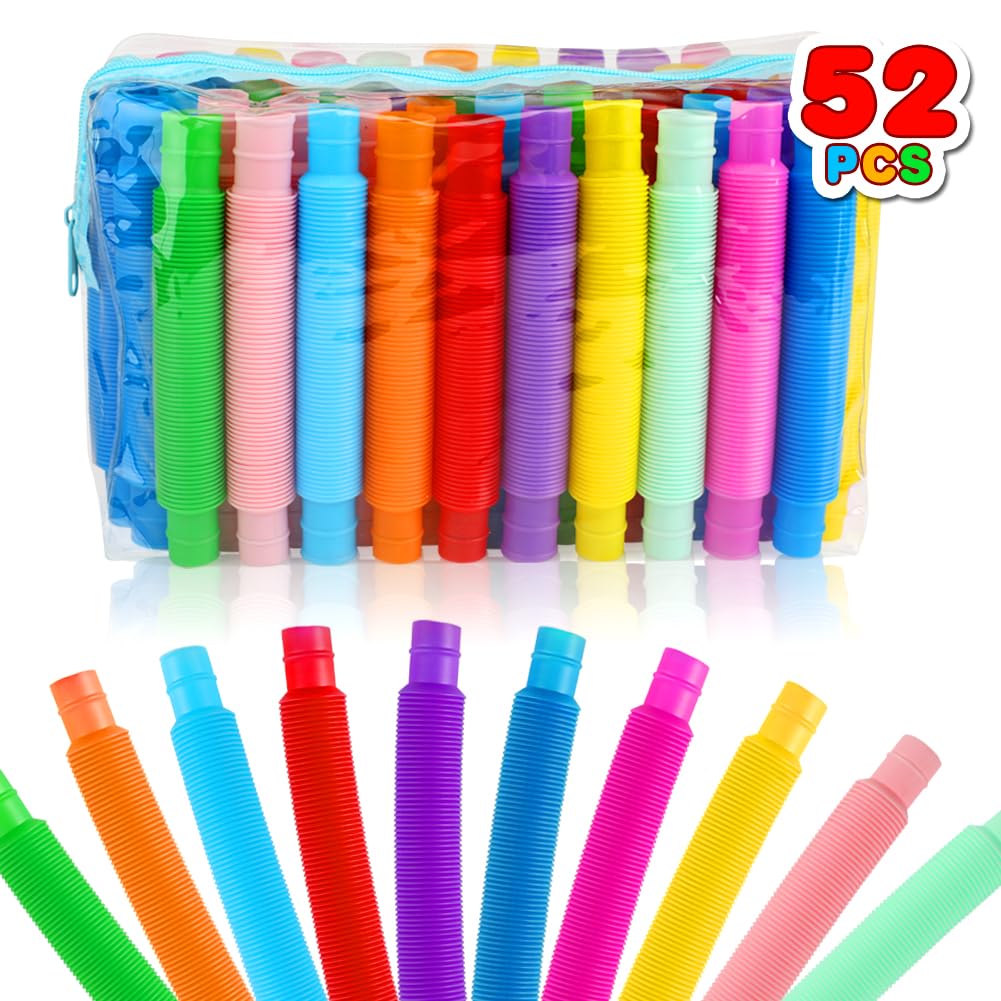 52 Pack Pop Tubes, Sensory Toys Party Favors for Kids 8-12 Fidget Toys for Anxiety Goodie Bag Stuffers Treasure Box Classroom Prizes Gifts for 3 4 5 6 7 8 9 Year Old Boys Girls Toddlers- 10 Colors