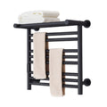 Electric Heated Towel Rail with Timer, 8 Bar Wall Mounted Towel Warmer Drying Rack with Top Shelf, Constant Temperature 304 Stainless Steel Bathroom Towel Radiator, 80W,Black,Hadrwired (Black Plug in)