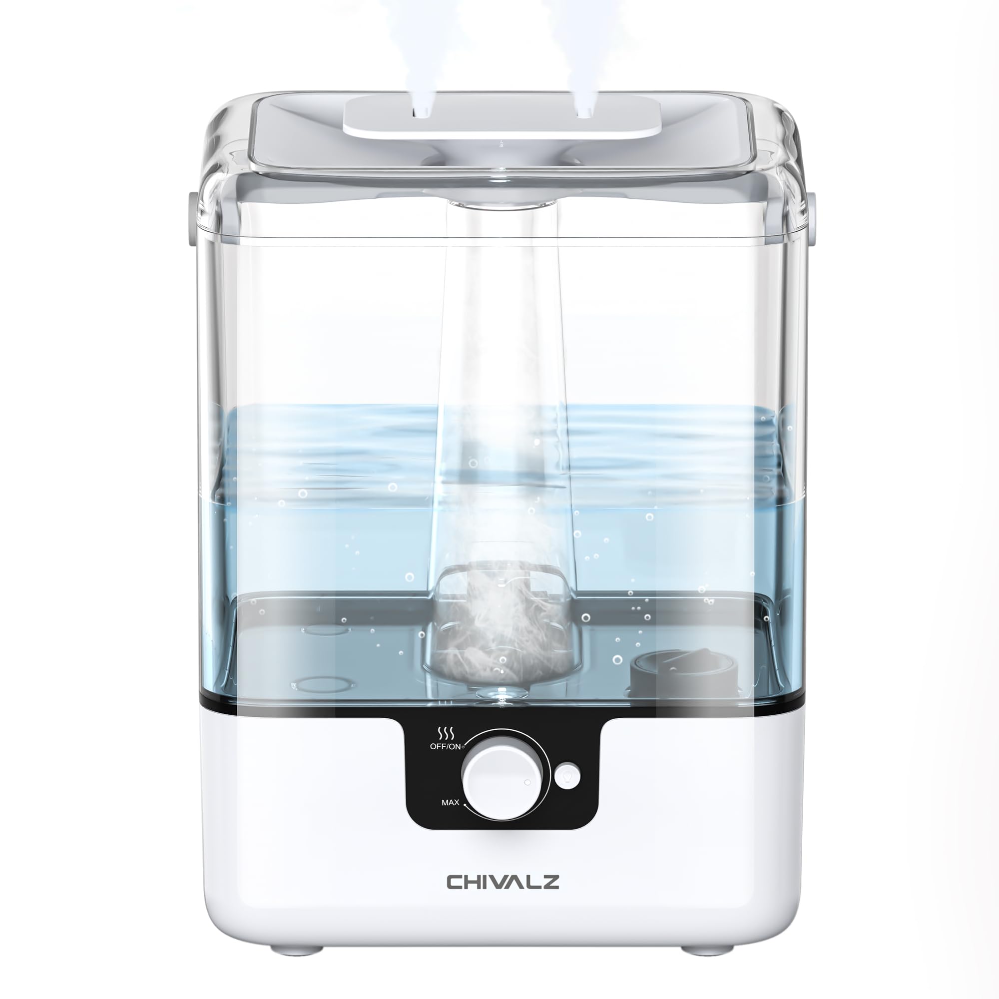 CHIVALZ Humidifiers for Bedroom, 6L Cool Mist Humidifiers for Baby Nursery, 26dB Quiet, 50H Runtime, Top Fill Humidifier for Large Room, Home, Plants, Nightlight, Oil Diffuser 1 Pack White