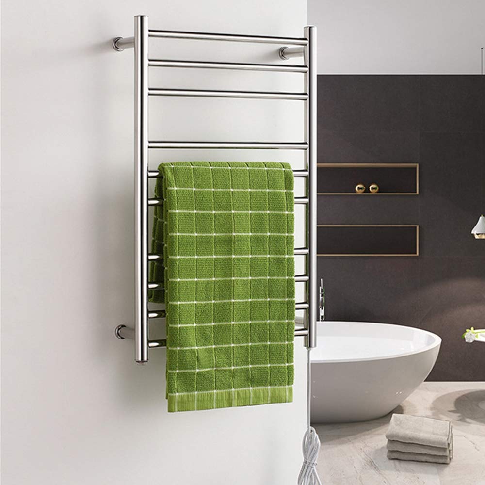 Towel Warmer Drying Rack, 10-Bar Stainless Steel Wall Mounted Electric Heated Towel Rack Warmer, Electric Heated Towel Rack for Bathroom (Plugin)