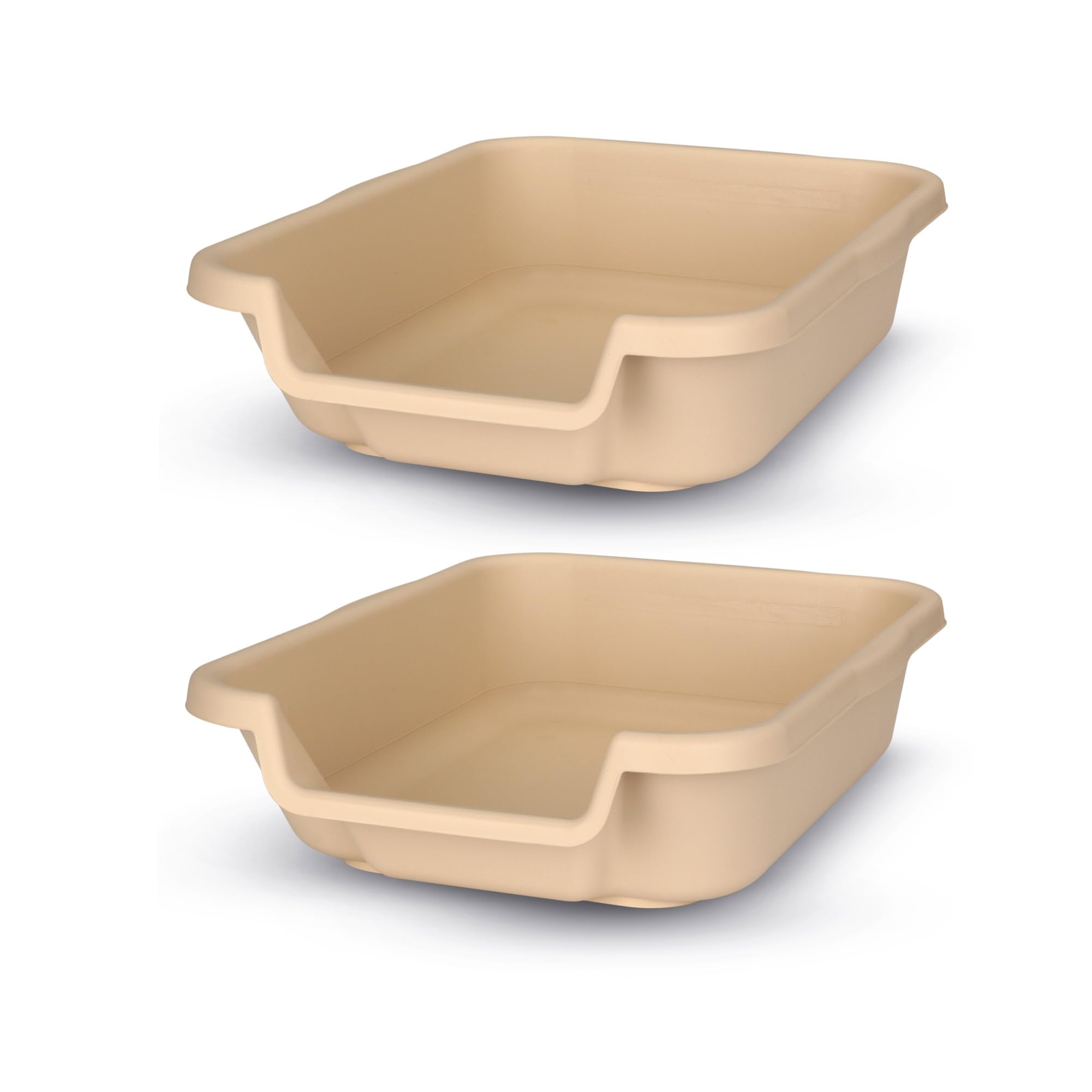 KittyGoHere Senior Cat Litter Box 2 Pack, Small Size, Beach Sand Color, Durable & Pet Safe Kitty Litter Box, Low 3" Entry and Lots More Room for Your Cats Comfort, Made in USA
