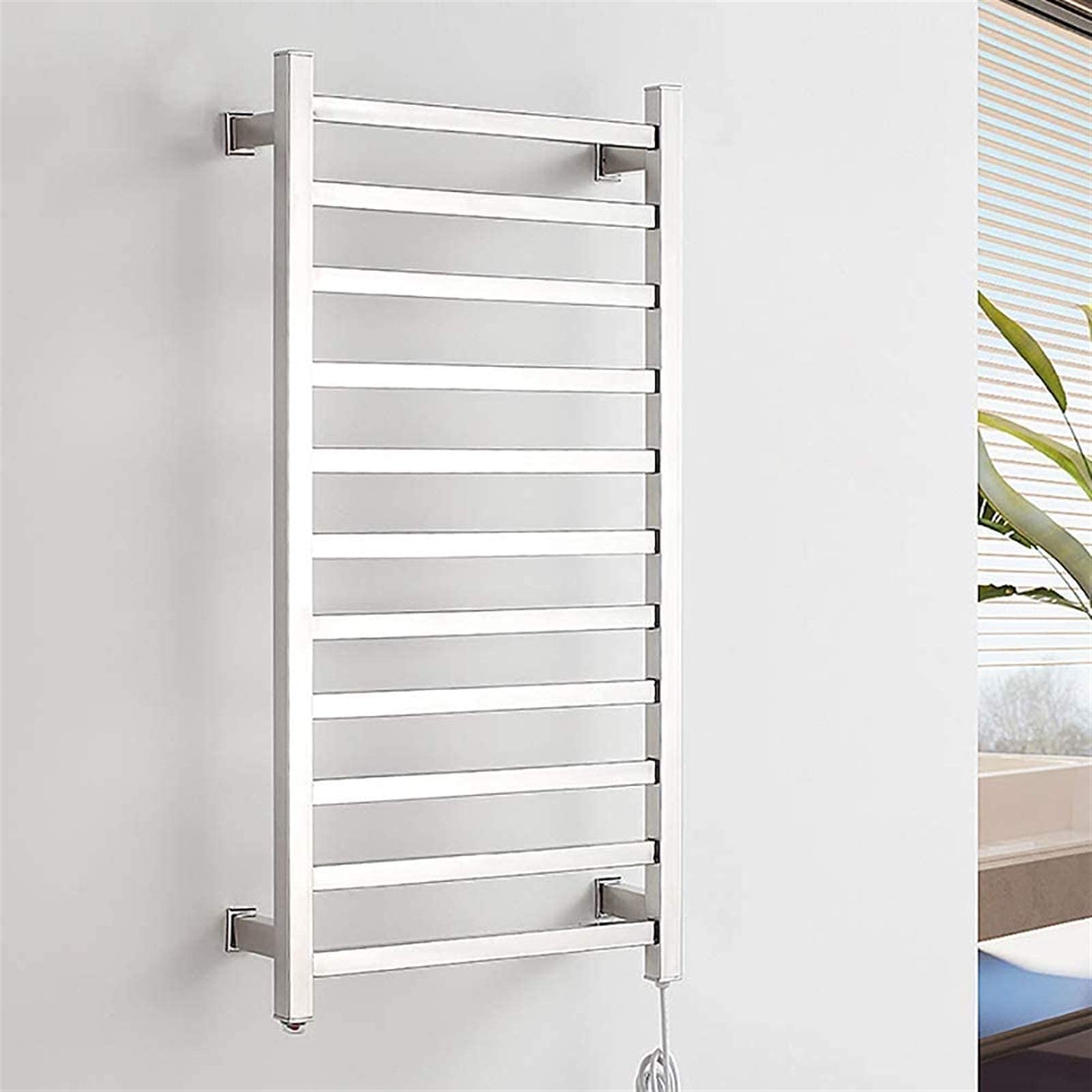 LUNEZY Heated Towel Rail Rails Towel Warmer, Electric Heated Towel Rack, Square Stainless Steel Towel Drying Rack with 11 Bars, Wall Mounted Polished Towel Warmers for Bathroom (Size : Ha