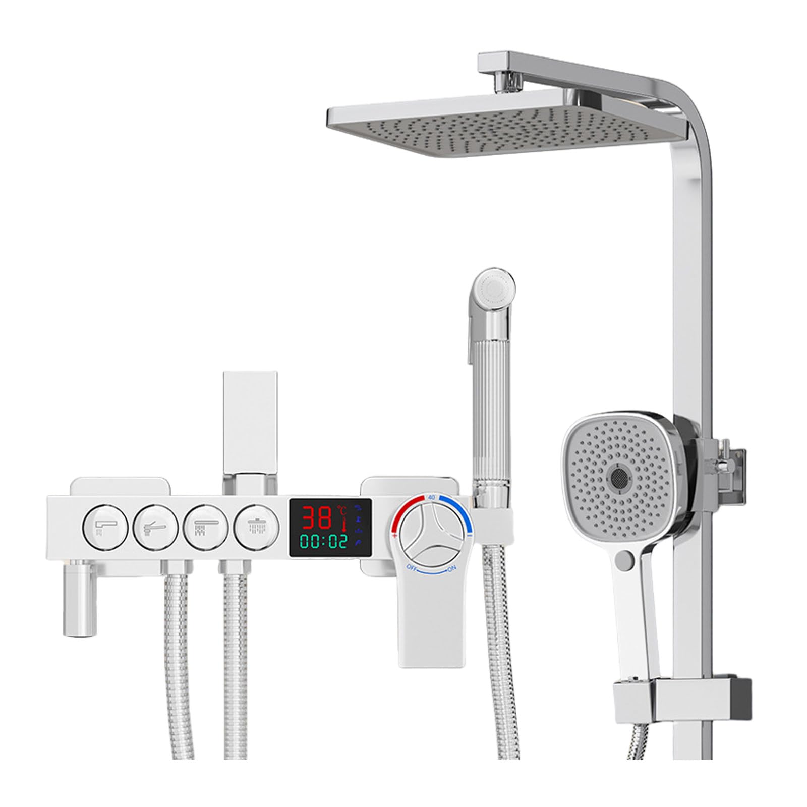 Thermostatic Shower System, Digital Display Bathroom Shower Faucet Set 4 Functions Shower Fixtures Shower Kit with Rain Shower Head, Handheld Shower Head, Bidet Sprayer