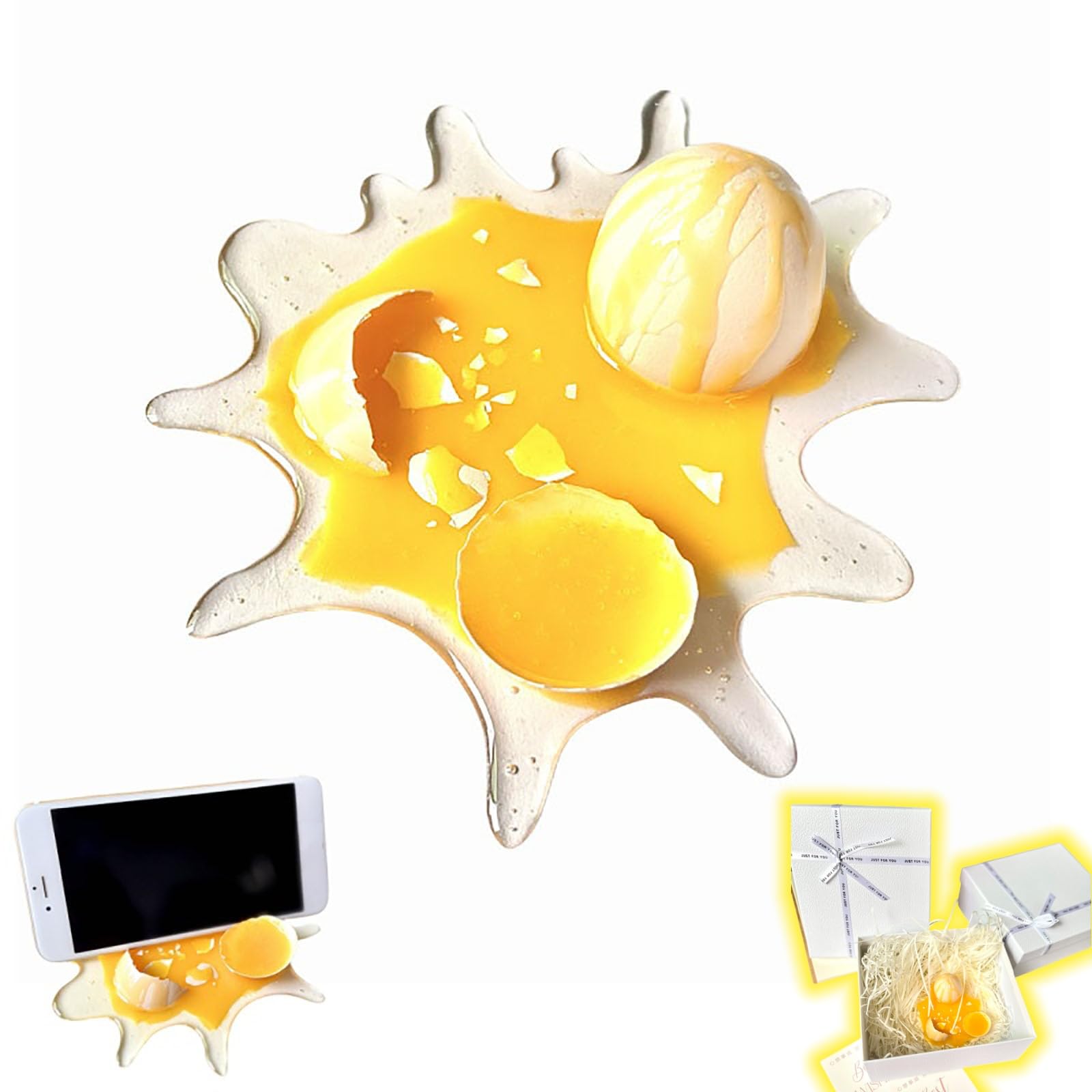 Gross Party-Pooper Broken Egg Toy,Prank Egg Model,Novelty Desk Phone Holder,Fake Egg,Fools Pranks Practical Joke Toys (1 PCS With Gift box)