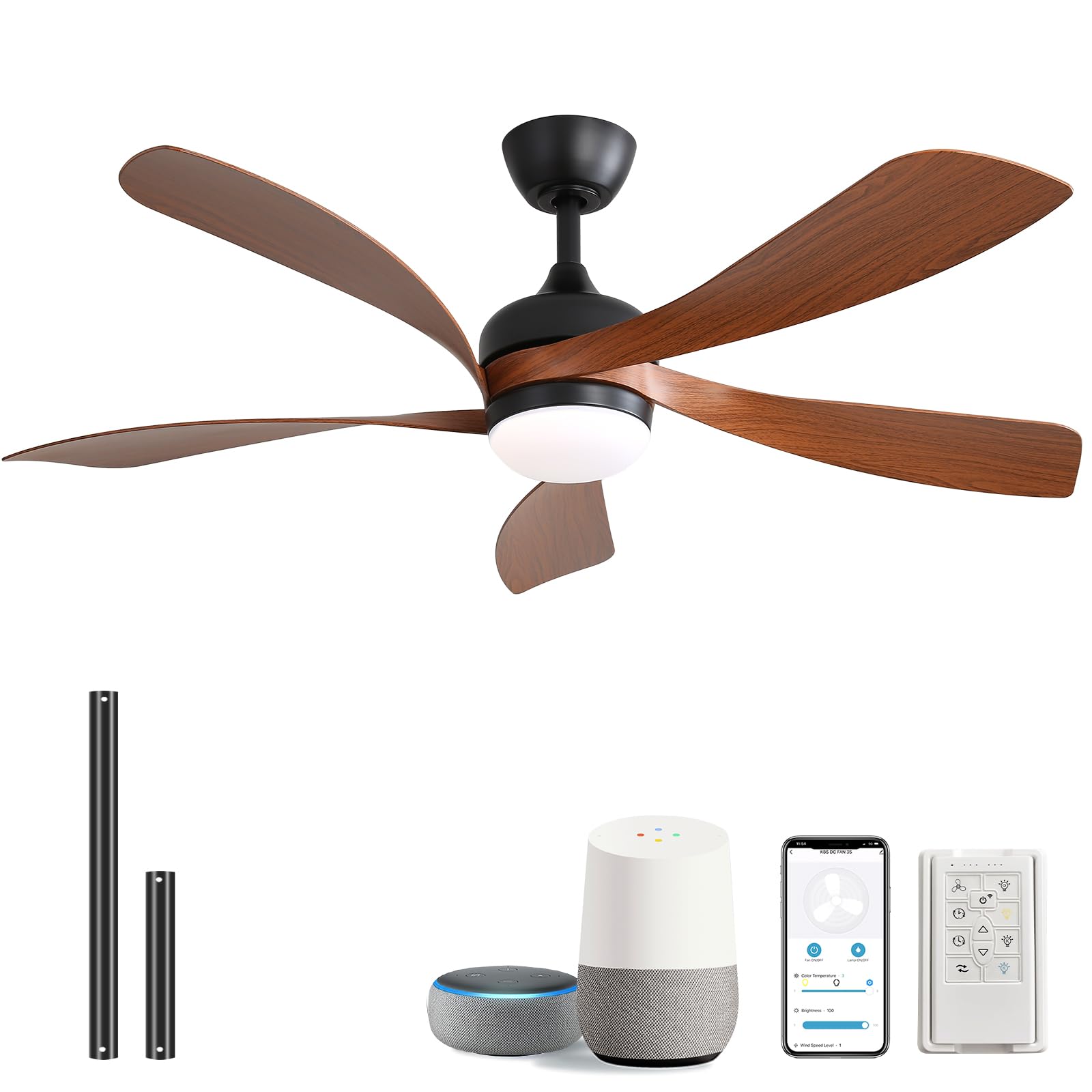 Sofucor 52 Inch Smart Ceiling Fan with Light, Modern Ceiling Fan with Dimmable Memory LED, Compatible with Alexa/Google/App, 6 Speeds 5000CFM, Timer Quiet Reversible DC Motor, 5 Plastic+ABS Blades