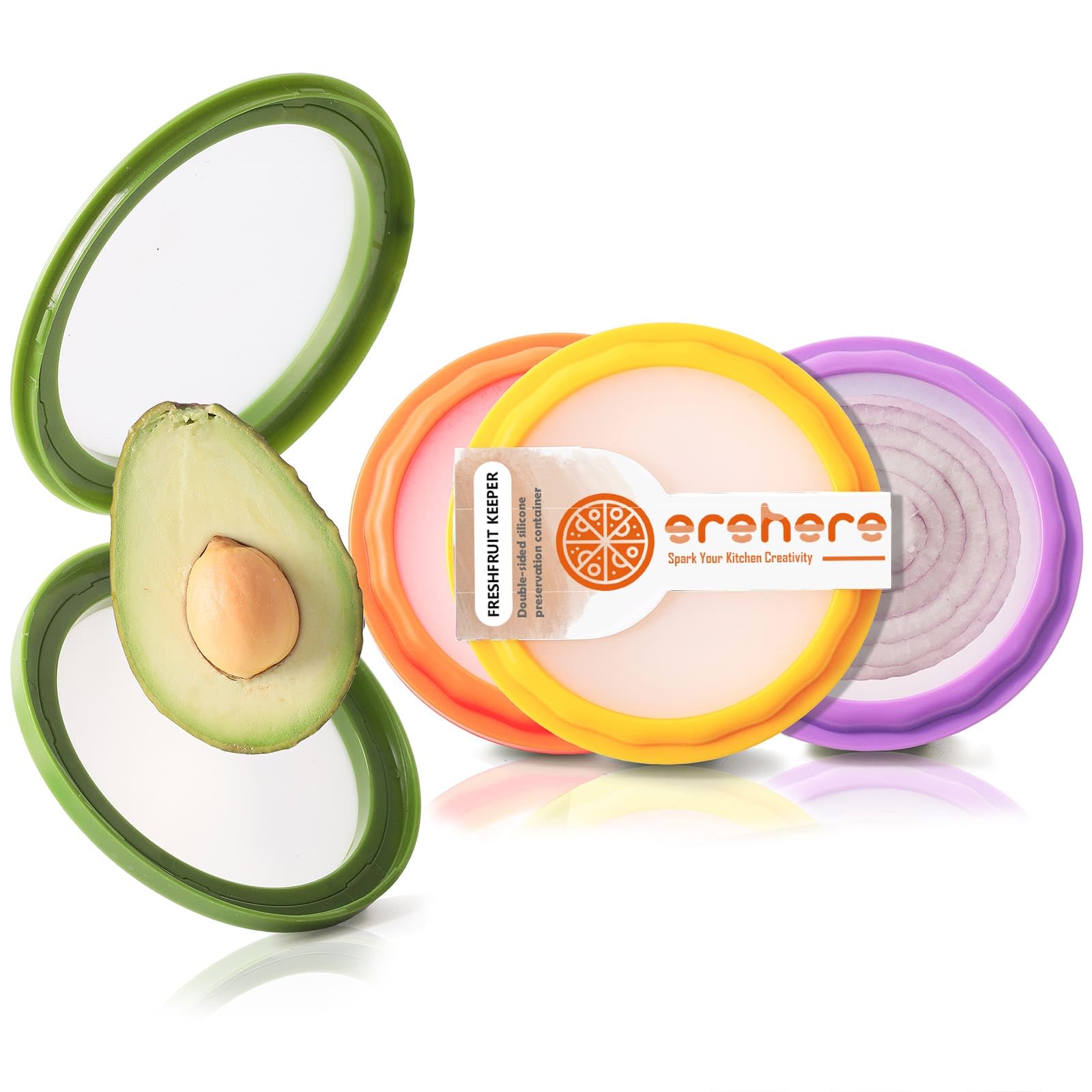 4-Piece Food Storage Containers Set – Avocado Saver, Onion Keeper, Silicone Kitchen Organizers for Fridge, Reusable & Fresh-Keeping Design