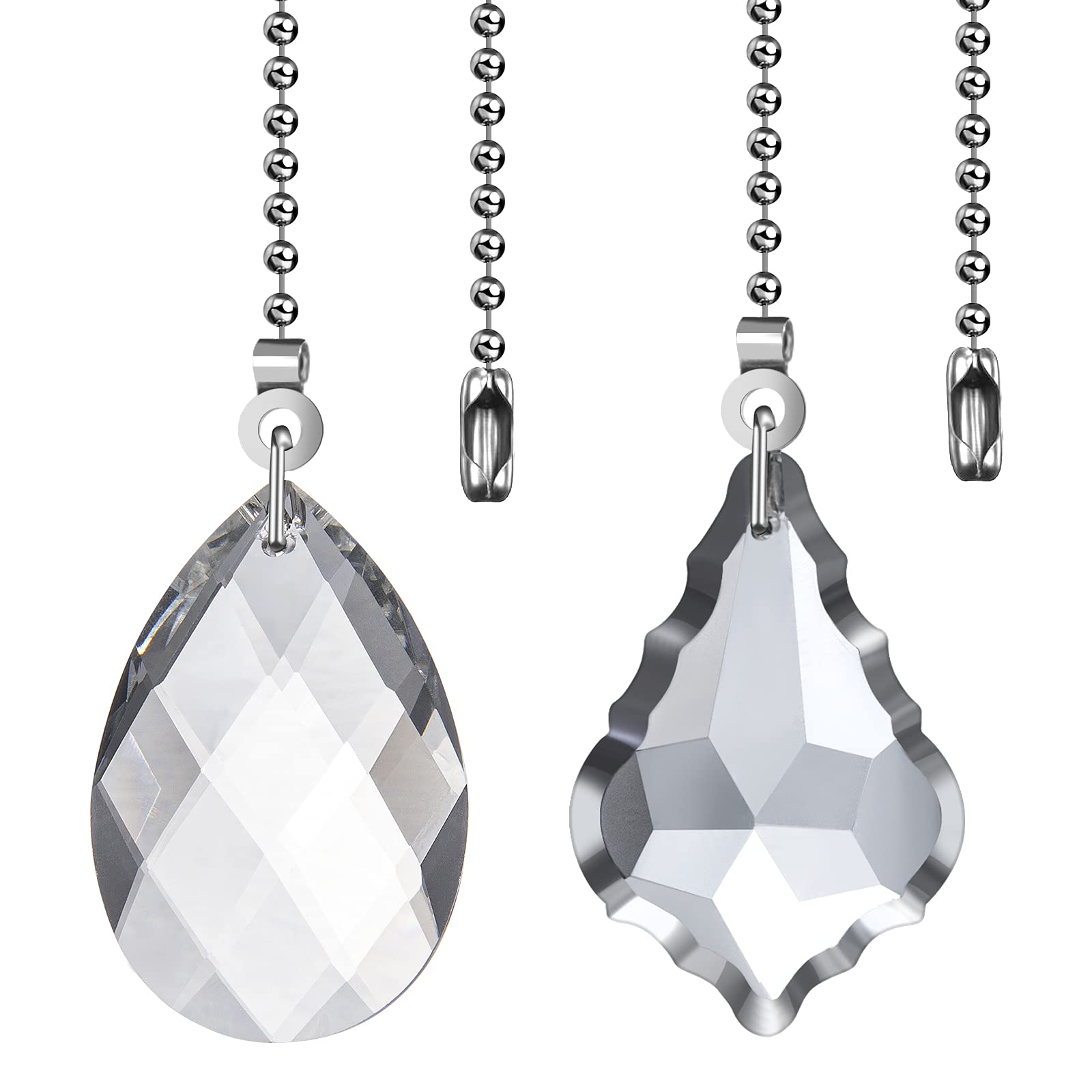 2PCS Ceiling Fan Pull Chains with 20-inches Extension Chains | Premium Fan Pull Chain Which Are Made of Crystal Glass