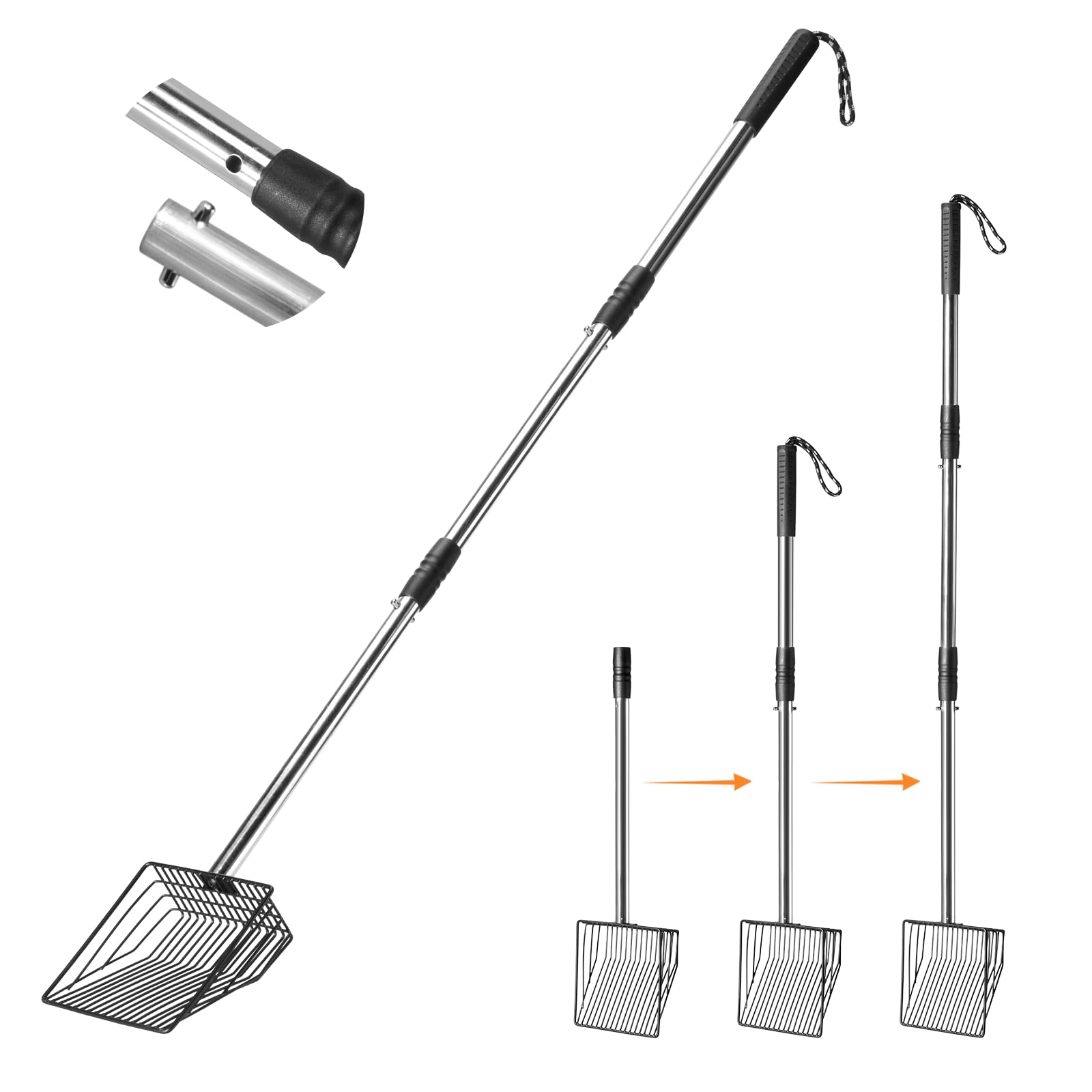 PETOCAT Cat Litter Scoop 43 inch Metal Litter Scooper with Stainless Steel Long Handle, Upgraded Large Kitty Box Scooper Heavy Duty Deep Shovel for Fast Sifting, Dog Waste Scooops for Outside Pet Poop