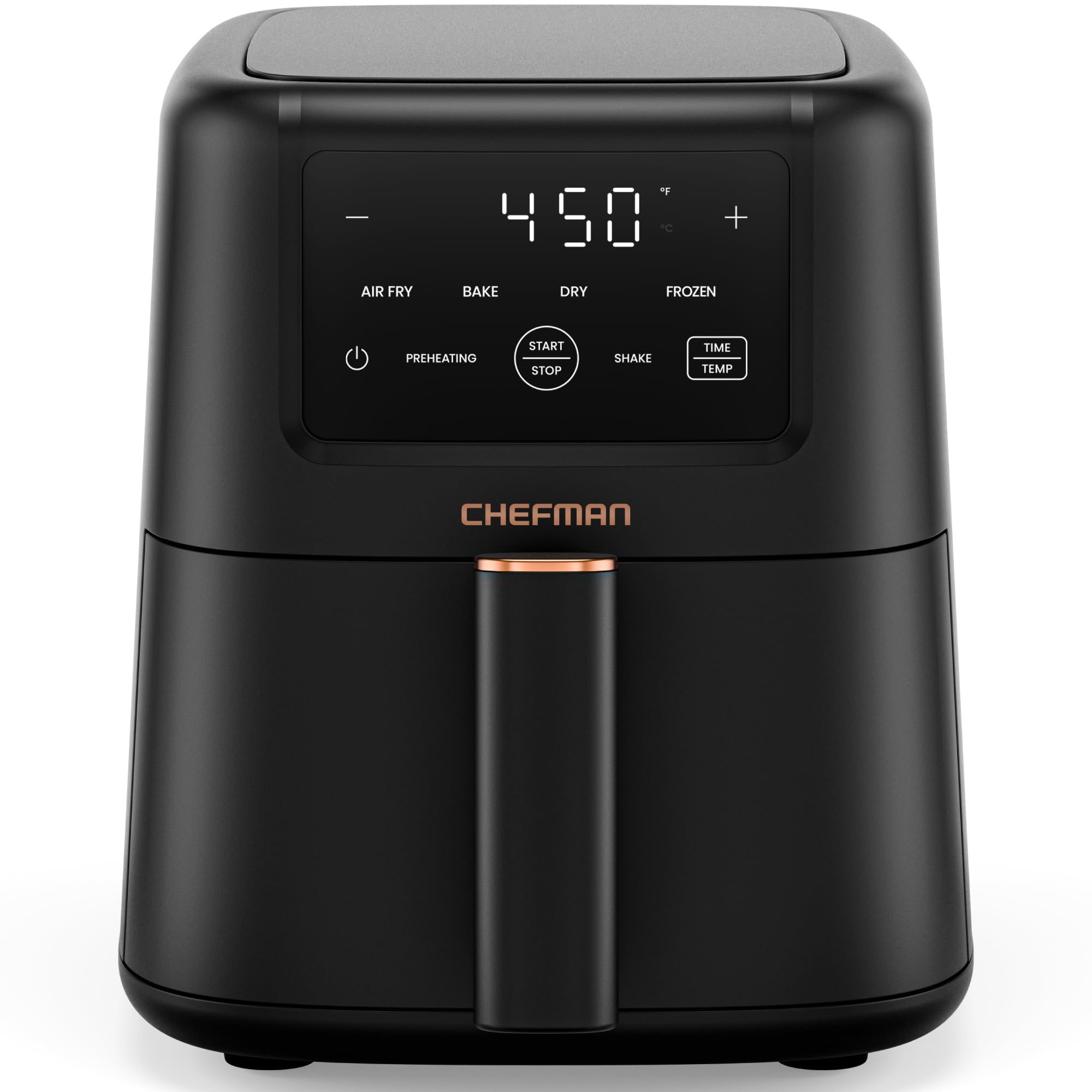 Chefman Air Fryer – 4-in-1 Slim 3.5 QT Airfryer, Air Fry, Bake, Dehydrate, Frozen, 450°F Max Temp for Extra Crispy Results in Minutes, Nonstick Ceramic Coating, Dishwasher-Safe Accessories - Black