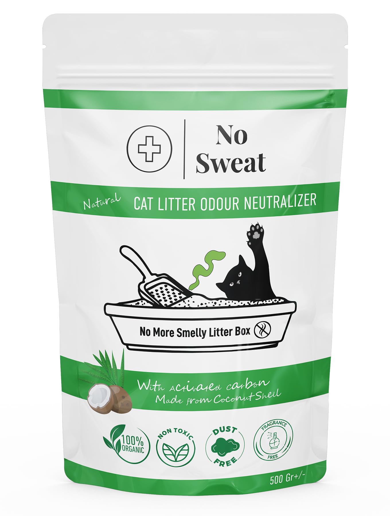 No Sweat Activated Carbon Cat Litter Odour Neutralizer-Made Of Coconut Shell-All Natural-No Chemical,Toxic Ingredients-Unscented-Planet Friendly-Economy Pack-500 GR- Packing May Vary