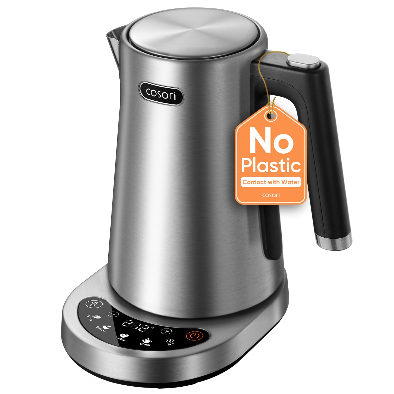 Cosori Electric Kettle, Plastic-Free Interior, 5 Presets ±5? Temperature Control, Fast Boiling, 2 Lid Opening, 60Min Keep Warm, Stainless Steel Tea Kettle for Tea, Hot Water, Boil Water, Coffee, 1.7L