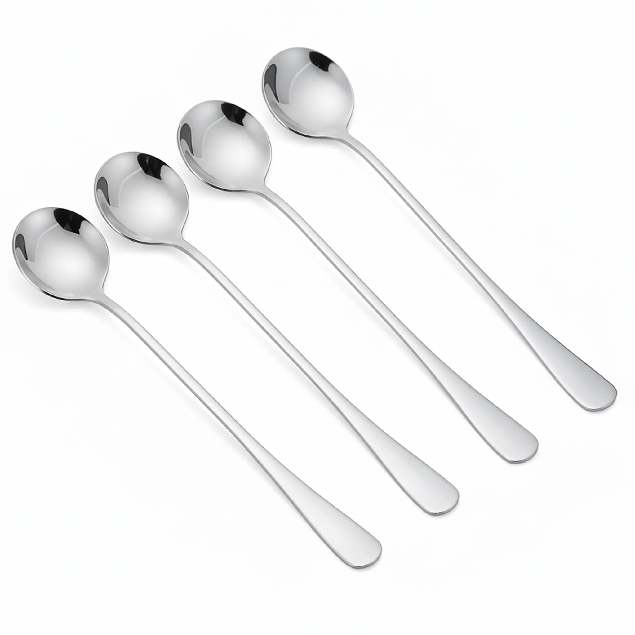 7.2-Inch Long Handle Coffee Spoons Set of 4, Stainless Steel Espresso Spoons & Stirring Spoons for Coffee Bar, Silver Metal Demitasse Spoons for Tall Latte Mugs, Iced Tea, Yogurt & Dessert