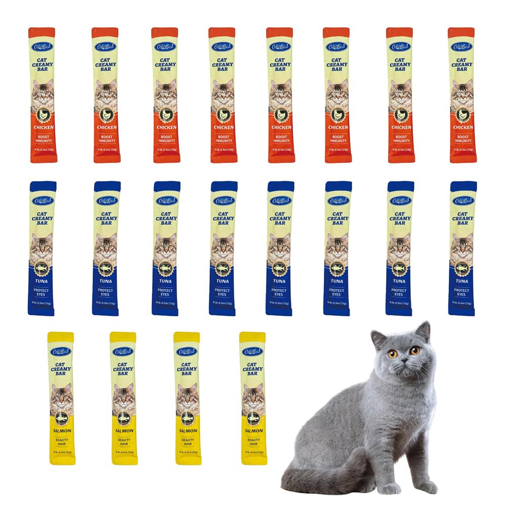 20 Tubes Creamy Lickable Cat Treats Squeezable Creamy Puree Cat Treat with Chicken Salmon Tuna 3 Flavors Variety Pack Healthy Wet Cat Food Pate for Cats Kitty