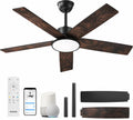 Ensenior 52 Inch Smart Ceiling Fan with Lights, Alexa & App Control, Quiet Reversible DC Motor, 3CCT Dimmable LED Ceiling Fan with Remote, 6 Speeds, Dual-Finish Wood/Black Blades for Living Room